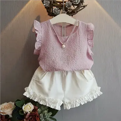 2024 Korean Style Girls Blue White Chiffon Two-Piece Suit