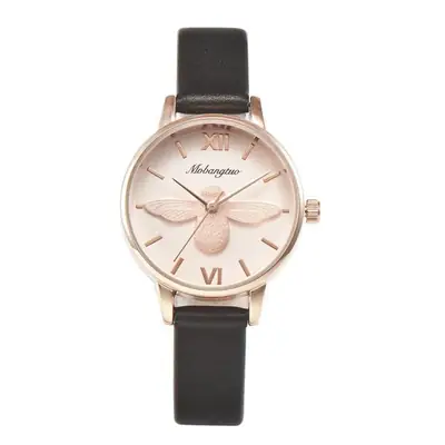 Women's Rose Gold Bee Watch with Red Leather Band