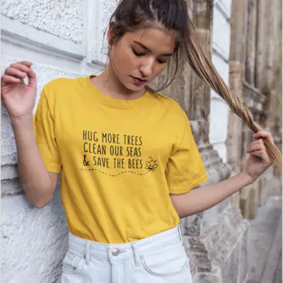 White Short Sleeve T-Shirt with Eco Friendly Print