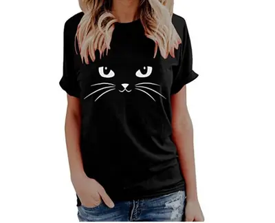 Black Cat Face T-Shirt for Men Women Europe USA