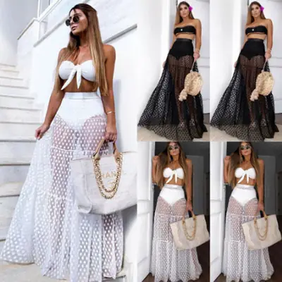 Autumn Pleated A-Shaped Dot Beach Skirt Mesh Stitching