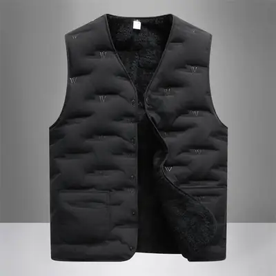 Middle-Aged Men Fleece Sleeveless Vest Winter Warm Black