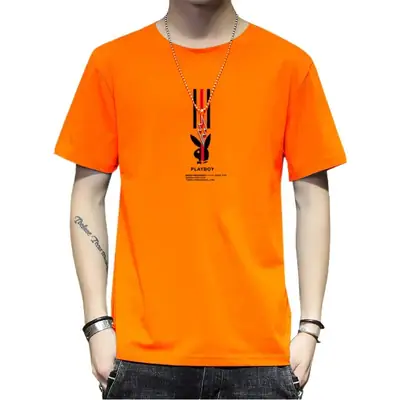 Men Orange Printed Round Neck T-Shirt with Graphic Design
