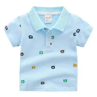 Light Blue Boys Polo Shirt with Cartoon Print 2026