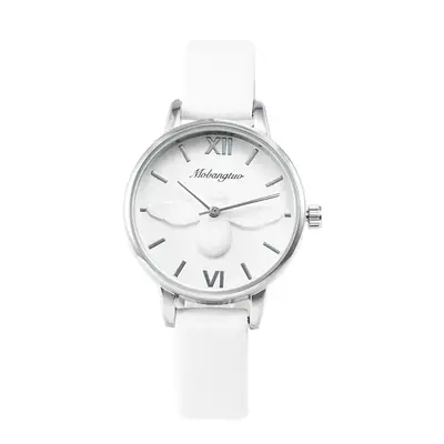 Women's White Korean Bee Leather Watch K3D Embossed