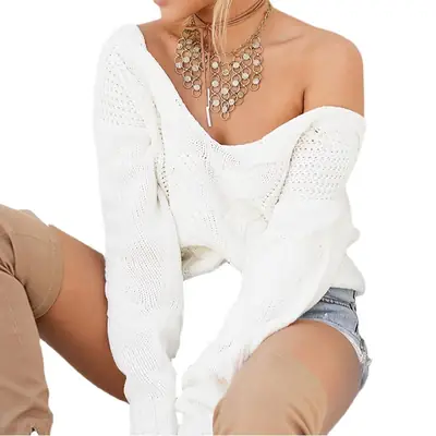 Black Twist Neck Knit Pullover Top for Women