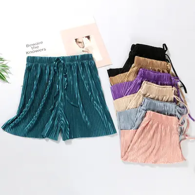 Women Ice Silk Pleated Shorts Summer New Style