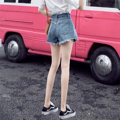 Women Retro High Waist Denim Shorts Summer Loose Large