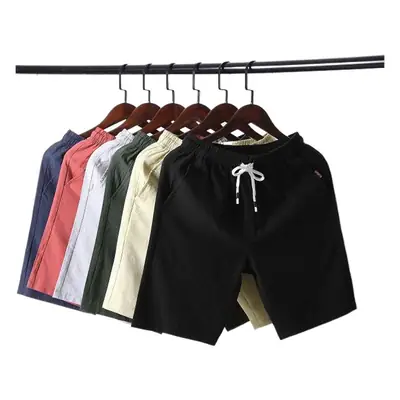 Men Cotton Linen Shorts Beige Summer Casual Slim Fit