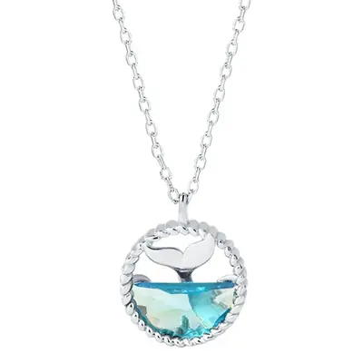 Summer 925 Sterling Silver Mermaid Tail Necklace Women's Niche High-End Small Fresh Sea Blue Zirconium Pendant Clavicle Chain