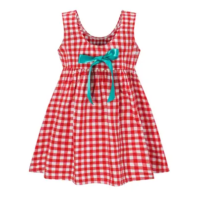 Red Checkered Vest Dress for Girls Spring Summer