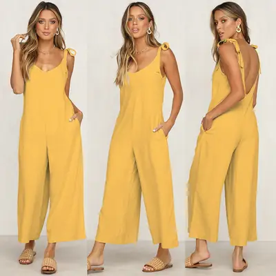2025 Black Strappy Loose Jumpsuit Women