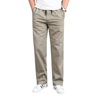 Men's Grey Multi-Pocket Overalls Pants Middle Age Business Casual