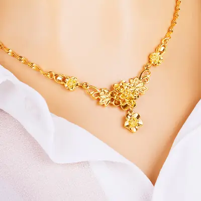 24K Gold Plated Women's Flower Necklace Set for Wedding