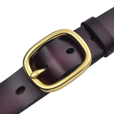 Women's Black Genuine Leather Belt with Gold Buckle