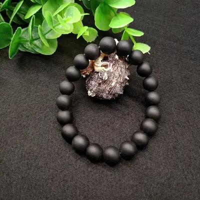 Black Stone Bead Bracelet for Men Women Couple Gift