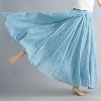 2021 Mori Women Linen Artistic Skirt Blue Large