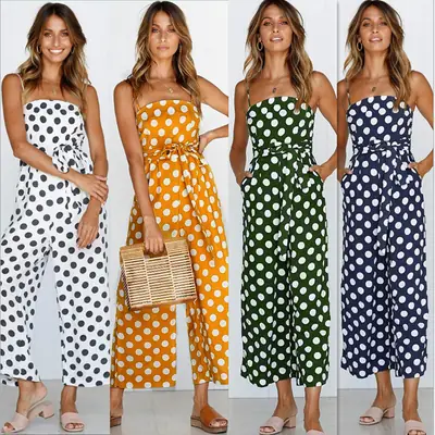 Polka Dot Jumpsuit White Long Sleeve Cotton