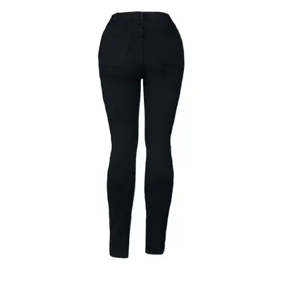 Black Frayed Slim Fit Denim Pencil Pants with High Waist