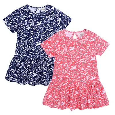 Kids Cotton Printed Dress Red White Short Sleeve