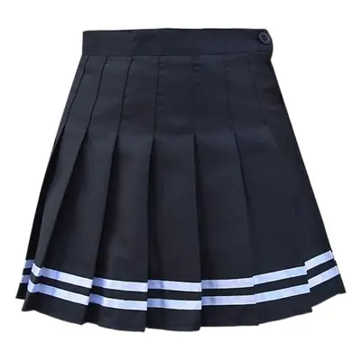 Women High Waist Pleated Black Skirt Large Hem Tennis Style