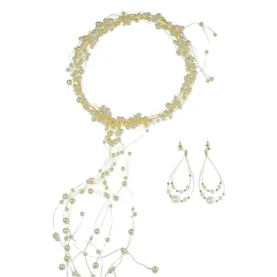 Pearl Beaded Bridal Headdress Set White