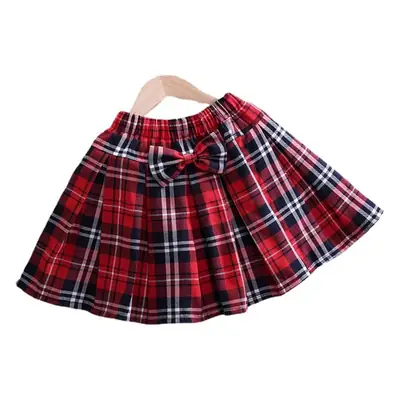 Girls Plaid Waist Skirt Red Black Western Style