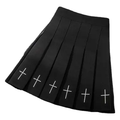 Women Embroidered Pleated Skirt Black White Spring Summer