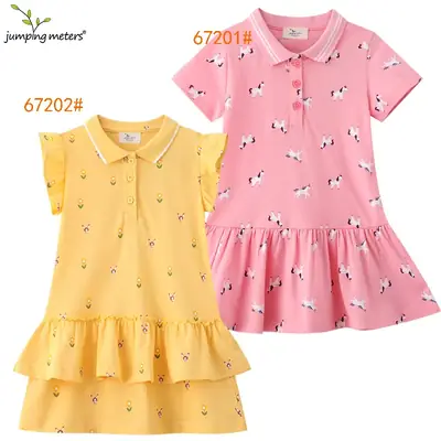 Girls Dress Yellow Printed Ruffled Summer