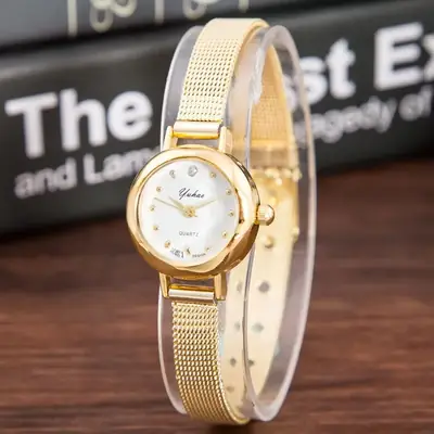 Small Women's Quartz Watch with Gold Mesh Band
