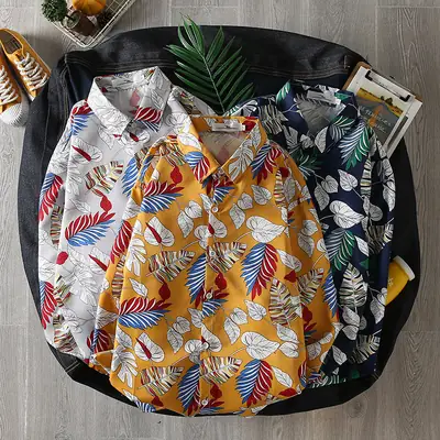 Men's Korean Style Floral Backpack with Long Sleeve Shirt