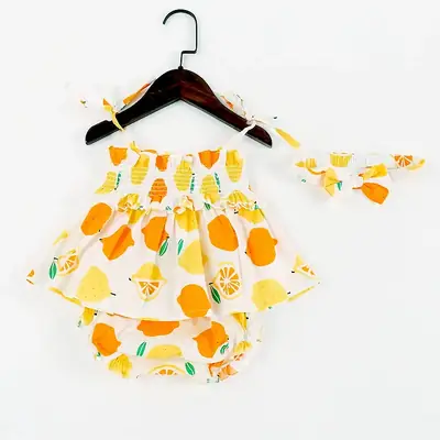 Girls Cotton Strawberry Print Sleeveless Dress Set