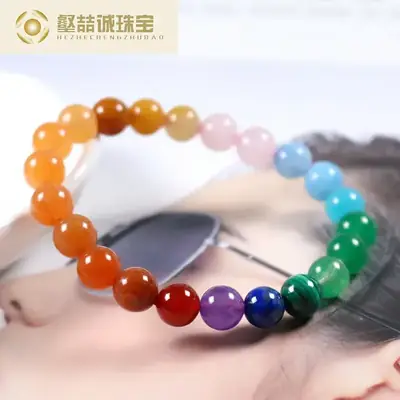 Natural Rainbow Multi-Gem Bracelet Single Ring Crystal Jewelry