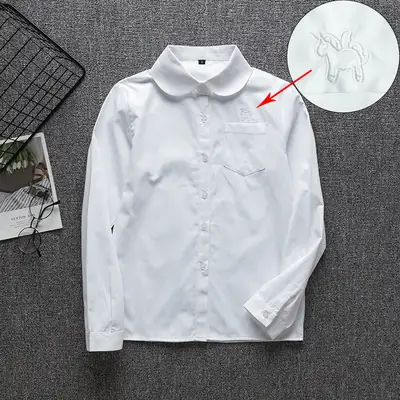 White Embroidered Long Sleeve Shirt for Girls