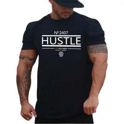 Men Black T-Shirt Casual Workout Running European Fit
