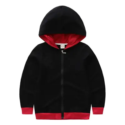 Children's Black Full-Zip Hoodie with Red Trim