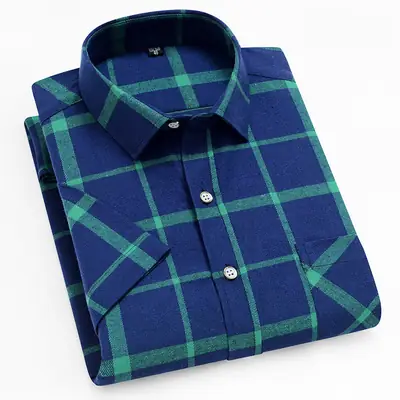 Men's White Plaid Short Sleeve Shirt with Pink Yellow Lines