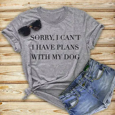Gray T-Shirt with Dog Plans Print