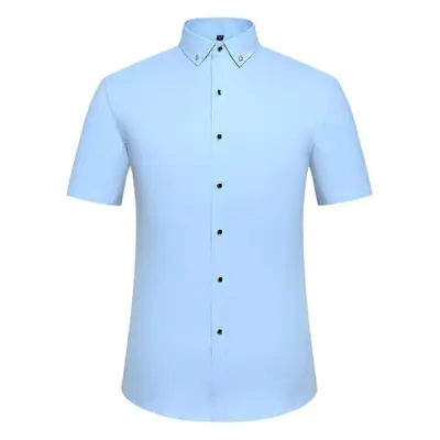New Men's Light Blue Buckle Collar Shirt