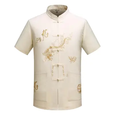 Ethnic Chinese Short Sleeve Tan Shirt for Men