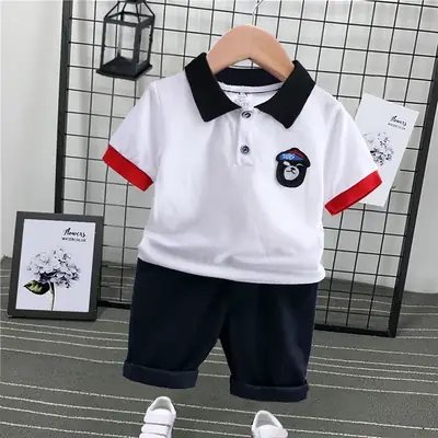 2025 Summer Boys Polo Shirt Shorts Set Navy White
