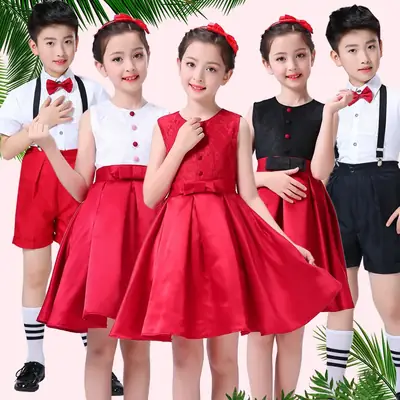 Red Sleeveless Skirt for Girls Primary School Host Recitation