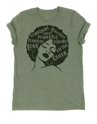 Confident Girl T-Shirt with Queen Design Grey Short Sleeve