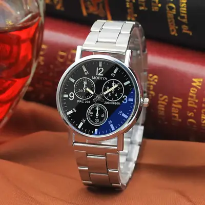 ModiYA Steel Band Watch Black 3D Display