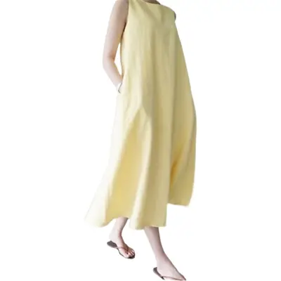 564 South Korea Cotton Linen dress Women's 2025 Summer Loose Slim Long Sleeveless Over-the-knee Linen Vase Dress