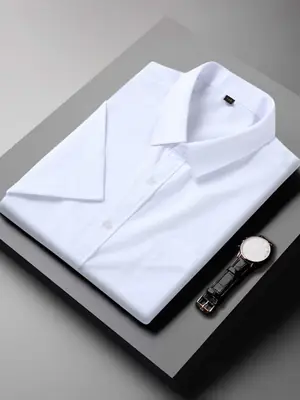 Men Navy Blue Short Sleeve Business Shirt