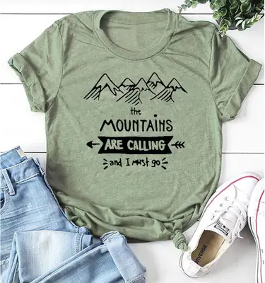 Men Women T-Shirt Mountains Calling Design White
