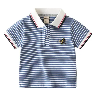 Boys Striped Polo T-Shirt Blue White Red Trim