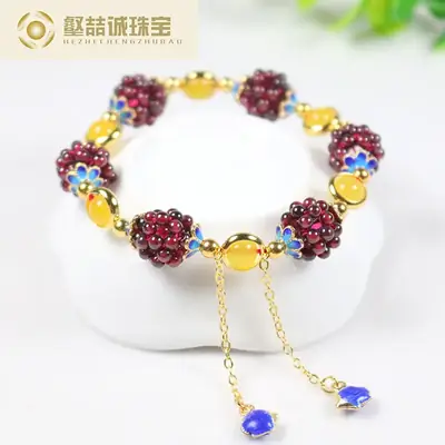 Natural Woven Wine Red Garnet Bracelet for Women