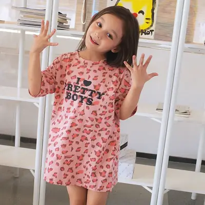 Girls Leopard Print Cotton T-Shirt Pink 2025